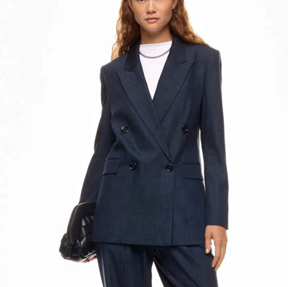 Hugo BOSS Denim Blue Oversized Blazer SIZE 4 Double Breasted Career Suiting $645